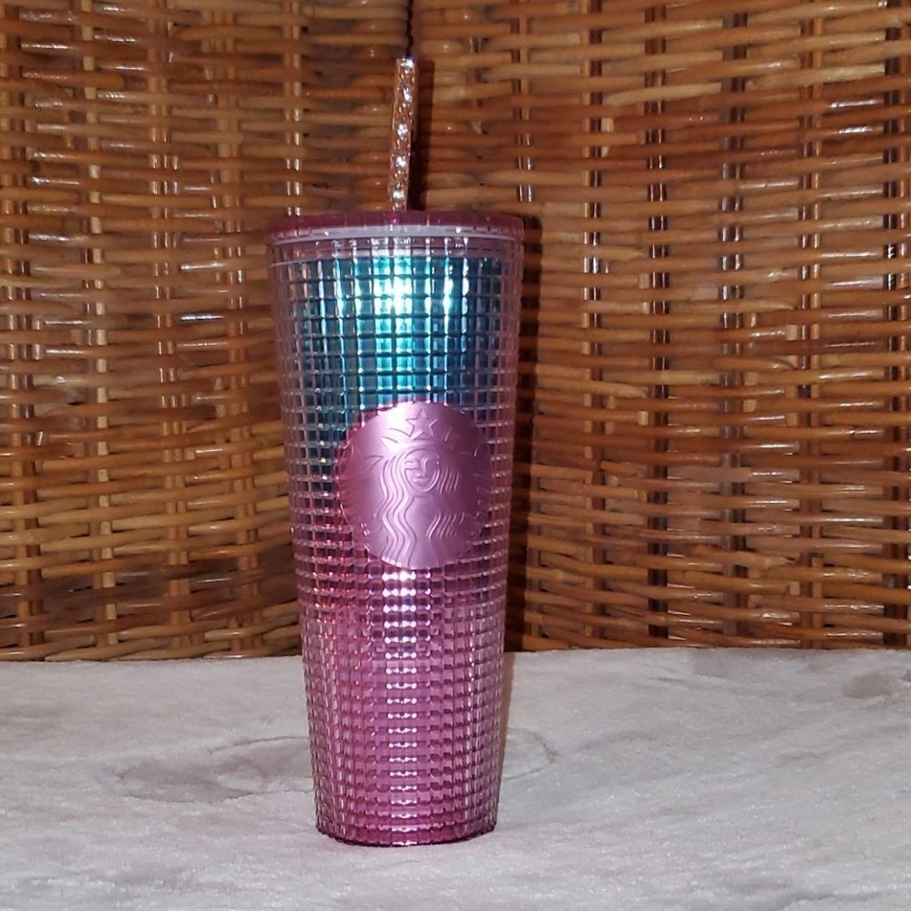 NWT Starbucks Summer 2021 Pink Teal Grid Tumbler